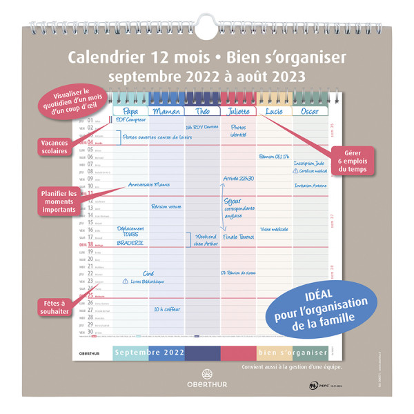 Calendrier d'organisation 2022-2023 Bloc 30 x 30 cm