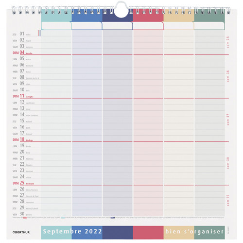 Calendrier d'organisation 2022-2023 Bloc 30 x 30 cm