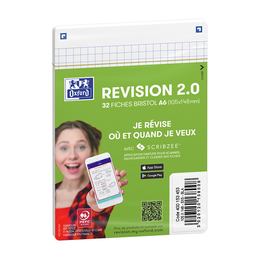 Fiche Bristol Révision 2.0 Non perforée 32 pcs A6 10.5 x 14.8 cm Couleurs  assorties