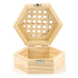Boîte hexagonale couvercle en cannage 16,5 x 14,3 x 8 cm