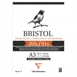 Papier dessin Bristol 205 g/m² - A3 29.7 x 42 cm - Bloc de 20 feuilles