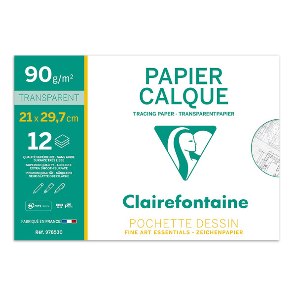 Papier calque supérieur A4 21 x 29.7 cm 90 g/m² Pochette de 12