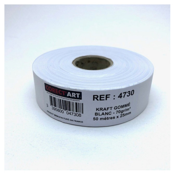 Kraft gommé blanc Rouleau de 40 m x 25mm