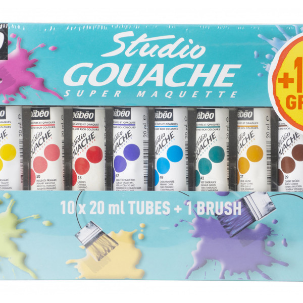 Gouache Studio 20 ml x 10 et 1 pinceau offert