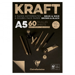 Papier Kraft Double Face marron et noir 90 g/m² - A5 14.8 x 21 cm - Bloc de 60 feuilles