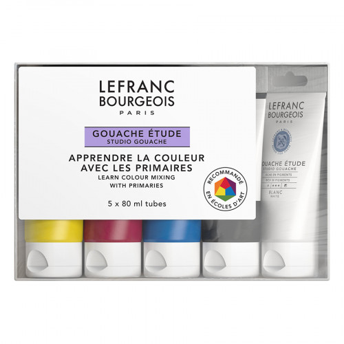 Gouache Étude Couleurs Primaires + N&B 5 x 80 ml