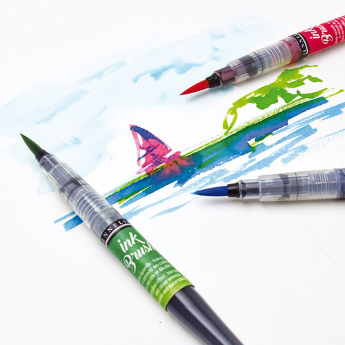 Pinceau à réservoir d'encre aquarellable Ink Brush 6 couleurs