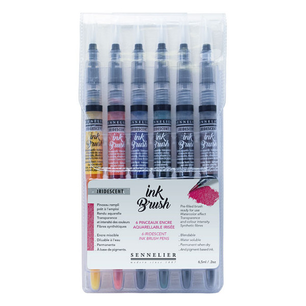 Pinceau à réservoir d'encre aquarellable Ink Brush 6 couleurs irisées