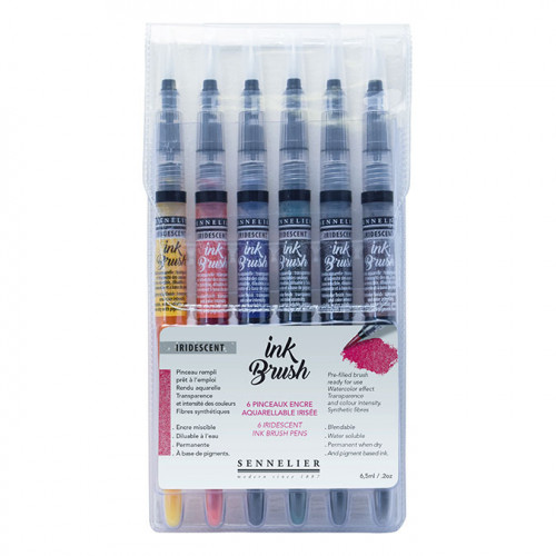 Pinceau à réservoir d'encre aquarellable Ink Brush 6 couleurs irisées