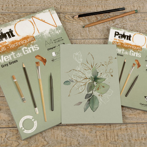 Papier Paint On Multi-Techniques Vert de Gris 250 g/m² A5 14.8 x 21 cm Bloc de 30 feuilles