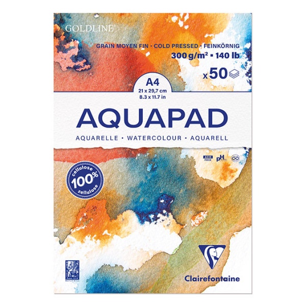 Papier aquarelle Goldline Aquapad 300 g/m² - A4 21 x 29.7 cm - Bloc de 50 Feuilles