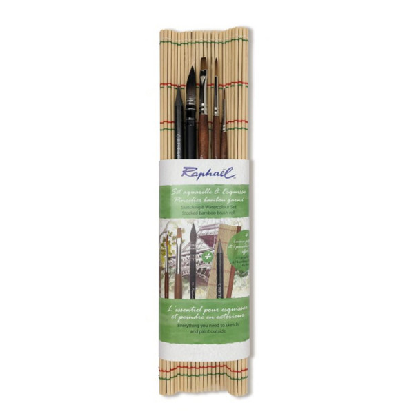 Pincelier bambou + 5 pinceaux Aquarelle