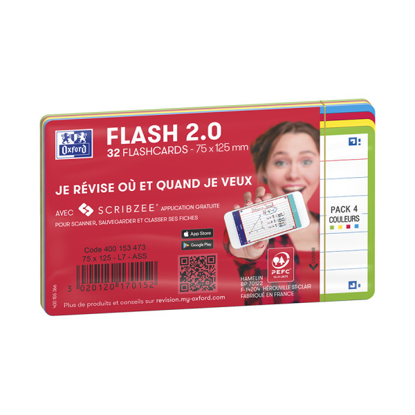 Fiche Bristol Flash 2.0 32 pcs 7.5 x 12.5 cm 4 couleurs assorties