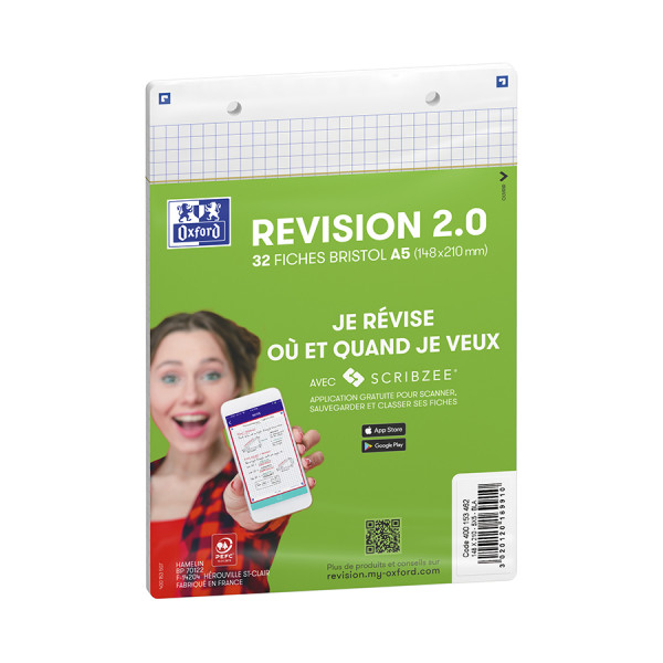 Fiche Bristol Révision 2.0 A5 14.8 x 21 cm 32 pcs Perforée Blanc