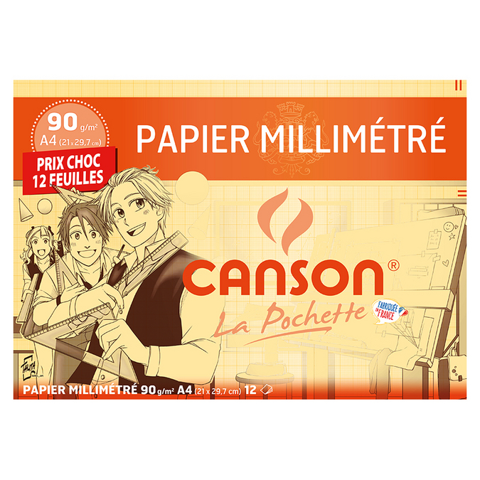 Canson - CANSON Papier millimétré, A4, 90 g/m2, couleur: bleu