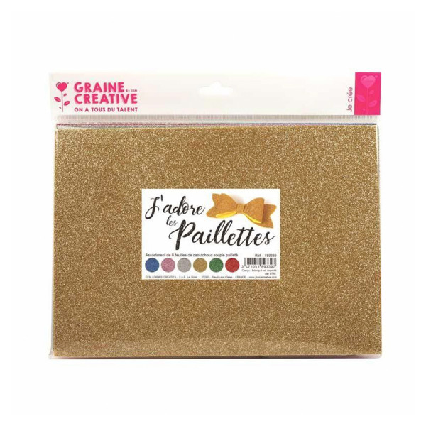 Feuilles en mousse caoutchouc Glitter 20 x 29 cm 6 couleurs Pailletées