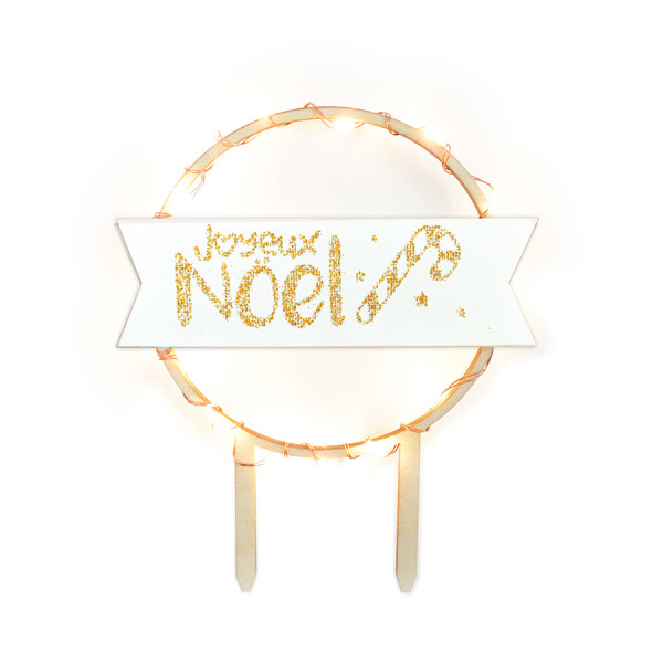 Décor de gâteau lumineux en bois Cake Topper à Led Joyeux Noël