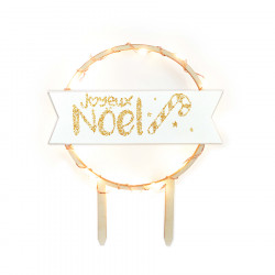 Décor de gâteau lumineux en bois Cake Topper à Led Joyeux Noël