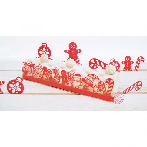 Déco Bûche de Noël + Cake Toppers Kit 5 pcs Rouge