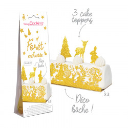 Déco Bûche de Noël + Cake Toppers Kit 5 pcs Doré