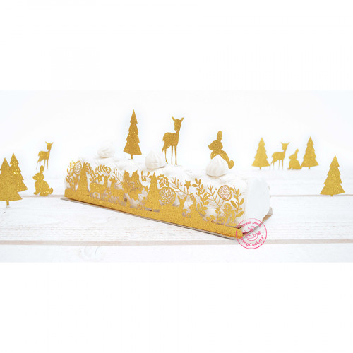 Déco Bûche de Noël + Cake Toppers Kit 5 pcs Doré