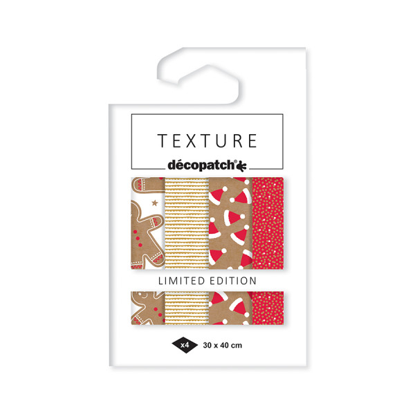 Papier Texture Noël Bonhomme Pain d'épice 30 x 40 cm 4 pcs