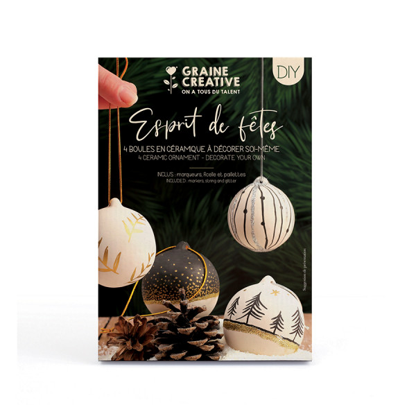 Kit DIY 4 Boules de Noël en céramique à décorer