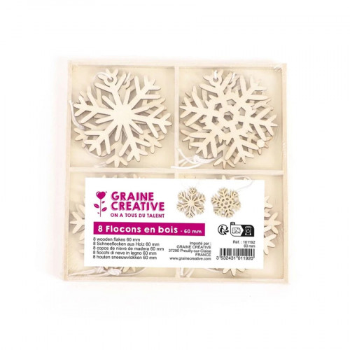 Flocons de neige en bois ajouré 8 pcs ø 6 cm