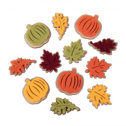 Citrouille et Feuille adhésives en bois 3.7 cm 12 pcs Citrouille et Feuille