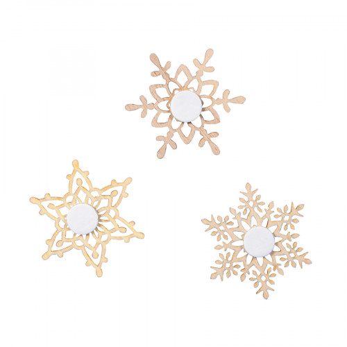 Flocon de neige adhésif en bois 4 cm 12 pcs Flocon de neige