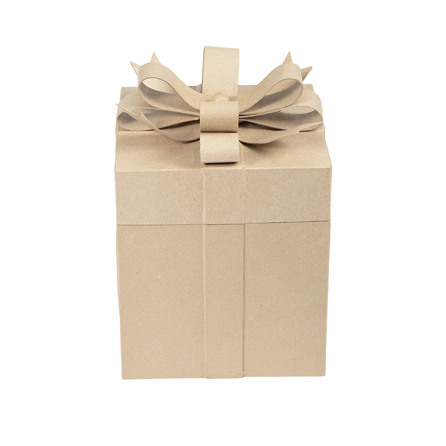 Boîte cadeau carrée en carton bois avec ruban