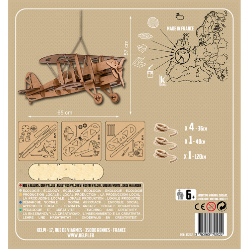 Maquette Avion Biplan XL 65 x 57 cm