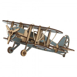 Maquette en bois 32 x 28.5 cm Avion Biplan Bleu