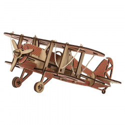 Maquette en bois 32 x 28.5 cm Avion Biplan Rouge