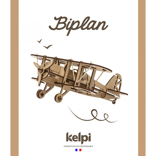 Maquette en bois 32 x 28.5 cm Avion Biplan