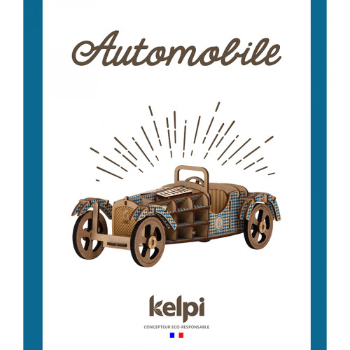 Maquette en bois 10.5 x 27.5 cm Voiture Bleue