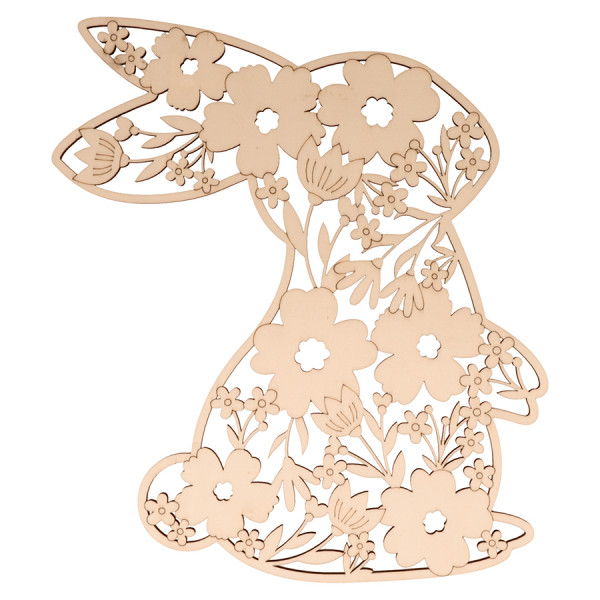 Silhouette en Bois 30 x 25.5 cm Lapin Feuillages