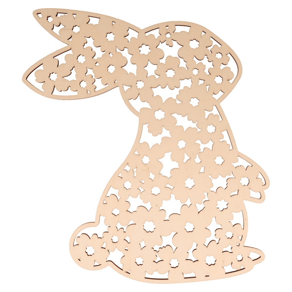 Silhouette en Bois 30 x 25.5 cm Lapin Fleurs