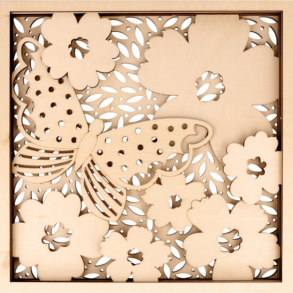 Cadre en relief en Bois Mariposa 25 x 25 x 2.5 cm Papillon