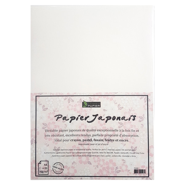 Papier japonais 70 g/m² Lot de 20 feuilles Blanches A4 21 x 29.7 cm