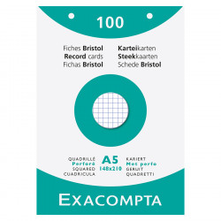 Fiche Bristol blanc Q 5x5 100 feuilles Perforées 14.8 x 21 cm