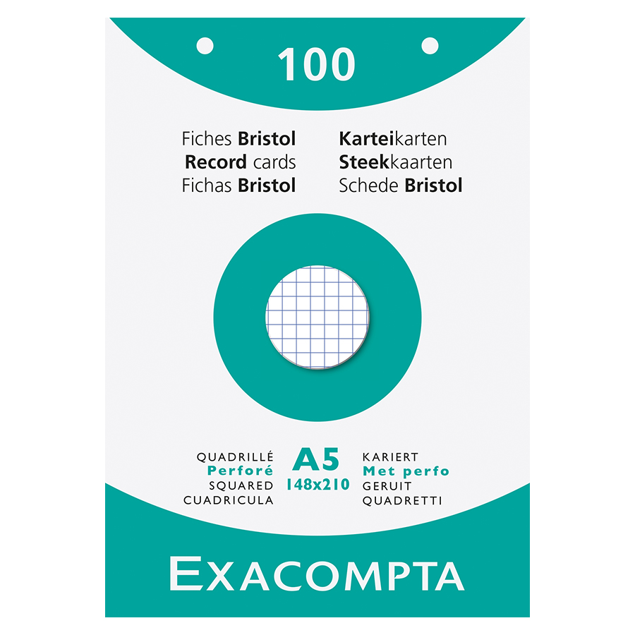 EXACOMPTA Étui de 100 fiches bristol quadrillé 5x5 perforé