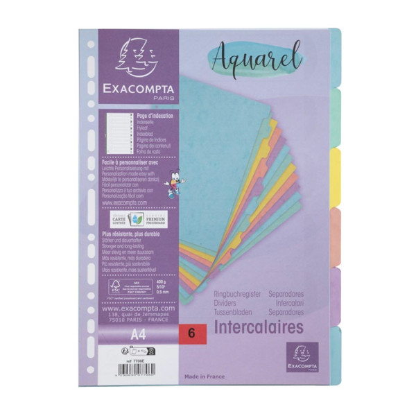 Intercalaires 6 positions A4 carte lustrée 400 g/m² Aquarel