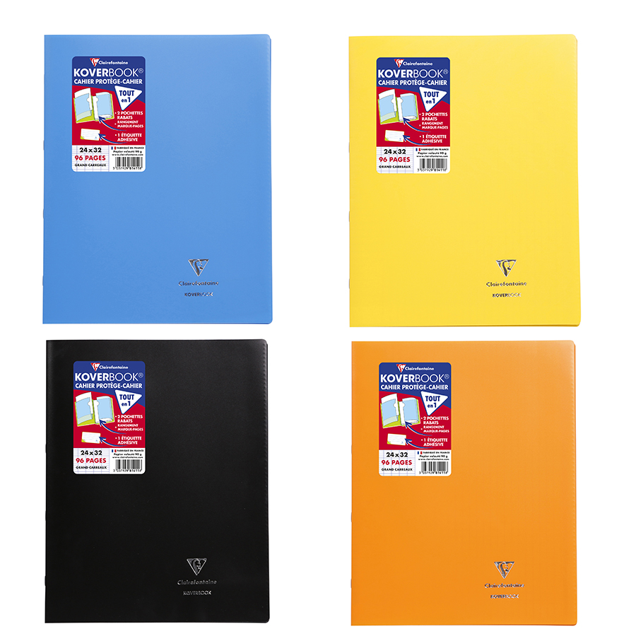 Cahier Koverbook Clairefontaine 24 x 32 cm grand carreaux 96 pages sur