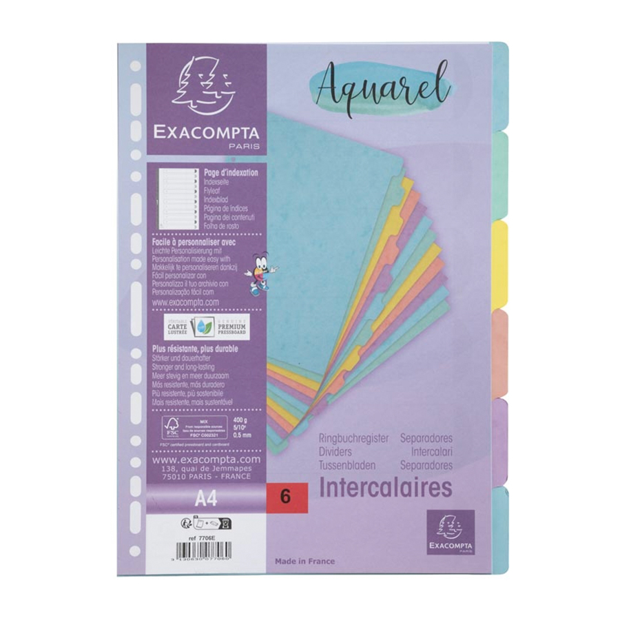 Intercalaires plastique 6 ou 12 touches pour classeurs A4