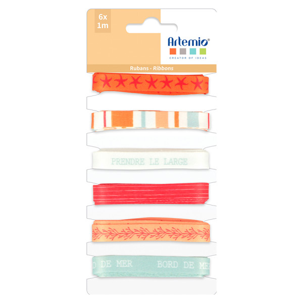 Ruban imprimé 1 cm x 1 m 6 pcs Corail