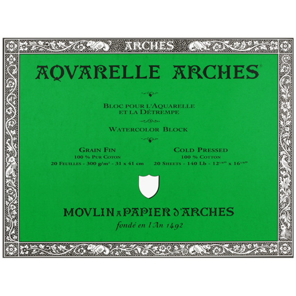 Papier aquarelle Arches Bloc de 20 feuilles 31 x 41cm 300 g Grain fin