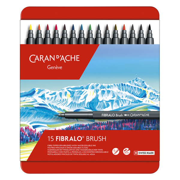 Feutre aquarellable pinceau Fibralo Boîte métal 15 pièces
