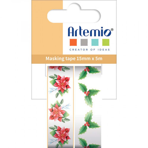 Masking Tape Washi Paper 15 mm x 5 m 2 pcs Xmas Berries Feuilles