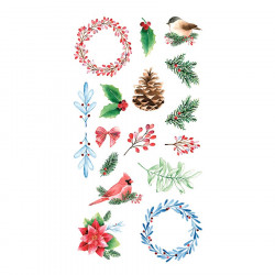 Autocollants transparents Xmas Berries Oiseaux